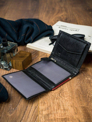 Pionowy portfel męski dwukolorowy, skóra naturalna hq