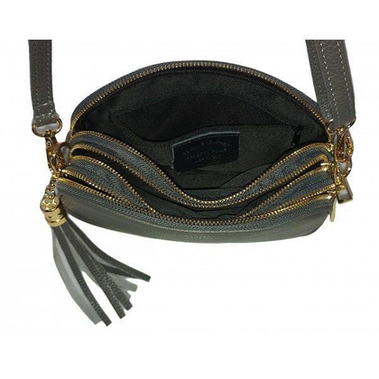 Listonoszka trzy komory frędzelek, złote okucia Vera Pelle Szara ,Grafit VP3KZG