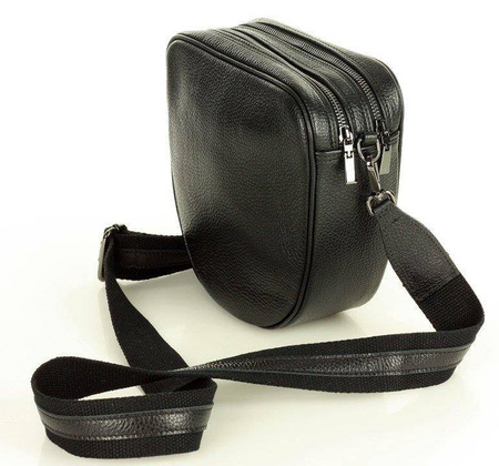 Torba skórzana na dwa zamki crossbody camera bag - MARCO MAZZINI czarny - min. zamówienie 20 / 50 / 100 szt.