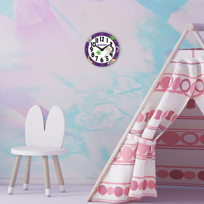 CLOCKODILE Dziecięcy zegar ścienny fioletowy z koniem ⌀25cm