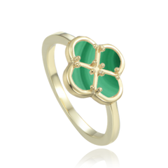 MINET Pozłacany pierścien srebrny koniczyna z zielonym malachitem wielkość 22