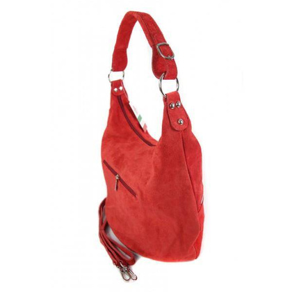 Klasyczny worek na ramię ,zamki suwaki XL A4 Shopper bag zamsz naturalny czerwony W345R