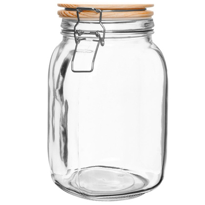 Słoik szklany z uszczelką drewnianą pokrywką klipsem 1,5 l