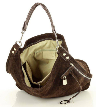 Ponadczasowa torebka worek skórzana MAZZINI - Renella nubuk brąz caffe - min. zamówienie 20 / 50 / 100 szt.