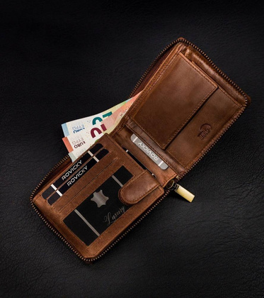 Duży, skórzany portfel męski na suwak