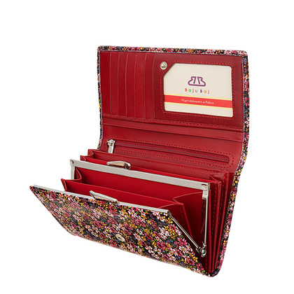 Czerwony duży portfel damski z biglem BajuBaj ze skóry licowej PD1602s82