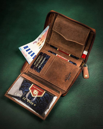 Duzy skorzany portfel meski na zamek