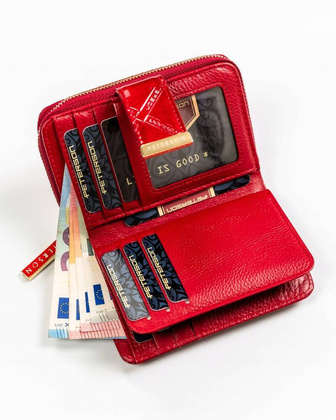 Portfel damski ze skory naturalnej zamykany na zatrzask i suwak