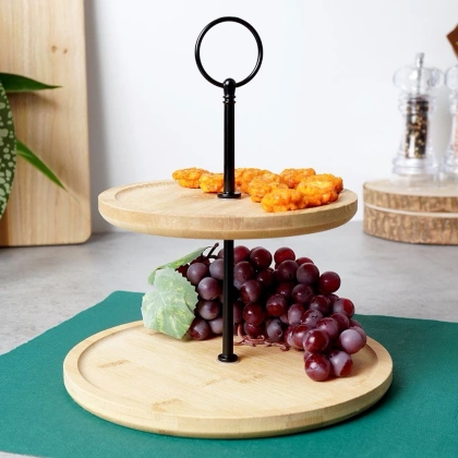 Patera drewniana 2-poziomowa naturalna 24 cm