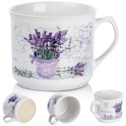 Kubek ceramiczny z uchem / garnuszek do podgrzewania lawenda 650 ml