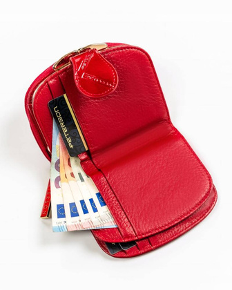 Skorzany portfel damski na bigiel i zatrzask