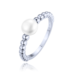 MINET Pierścien srebrny z perłą i kulkami wielkość 15