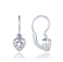 MINET Dziecięcy kolczyki z zapięciem z przodu serca z białego złota z cyrkoniami Au 585/1000 1,15g