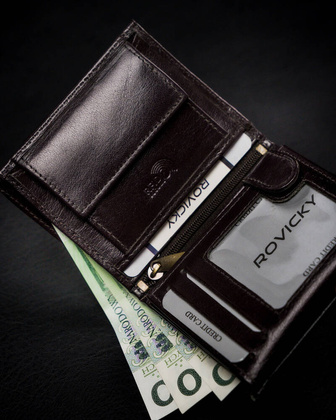 Maly portfel meski z naturalnej skory licowej ze schowkiem na suwak