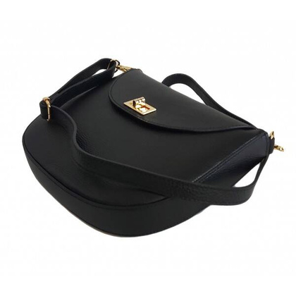 Włoska skórzana listonoszka podkówka Vera Pelle , pojemna złote okucia Czarna VPP38N