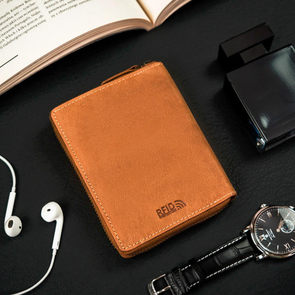 Elegancki skorzany portfel meski na suwak