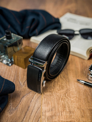 Skorzany pasek meski z prazkowana automatyczna klamra