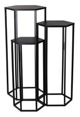 Kpl 3 metalowych stolików czarnych sześciokątnych