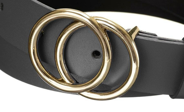 Gładki, skórzany pasek damski ze złotą, podwójną klamrą 90cm szary