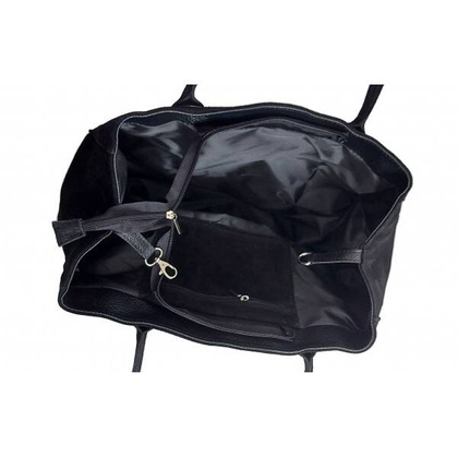 Duża włoska torba XL- A4 , worek na ramię , zamsz naturalny Vera Pelle ,Czarna WGXL5N