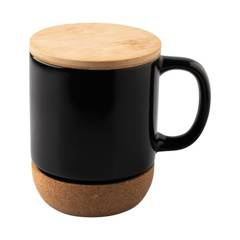 Kubek ceramiczny z bambusową przykrywką, czarny