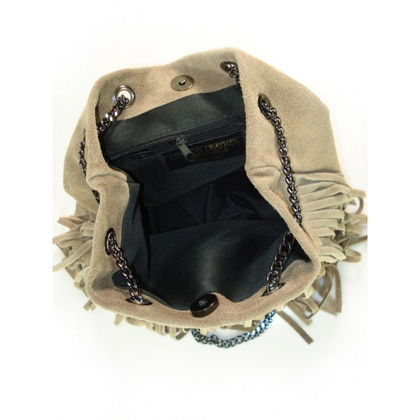 ZAMSZOWA LISTONOSZKA WOREK FRĘDZLE WŁOSKA SKÓRZANA BEŻOWA TOREBKA WL45T