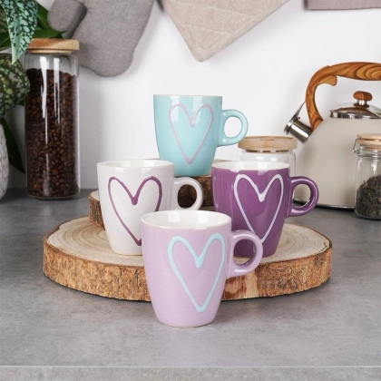 Kubek ceramiczny z uchwytem serca zestaw 4 szt. 230 ml