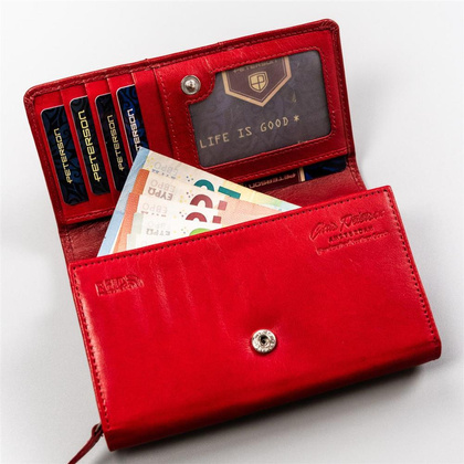 Duzy skorzany portfel damski na zatrzask