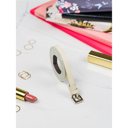 Klasyczny, wąski pasek damski ze srebrną, metalową klamerką 105cm ecru