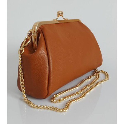 Włoska kopertówka listonoszka biglówka Vera Pelle złote okucia łańcuszek Camel LKB35C
