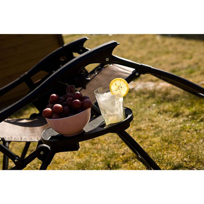 Fotel leżak ogrody składany z daszkiem i zagłówkiem brązowy