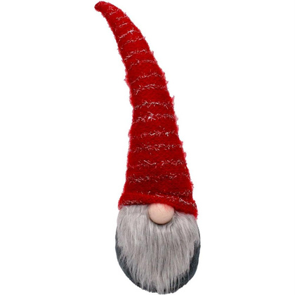 Skrzat gnom krasnal z długą czerwoną czapką 10x9x42CM ze świecącym noskiem