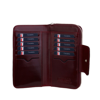 Damski portfel Canaletto z bordowej lakierowanej skóry – Luksus, Styl i Bezpieczeństwo w Jednym PD2006s78 RFID