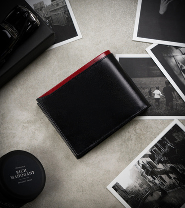 Portfel męski skórzany N992-RVT Black+Red