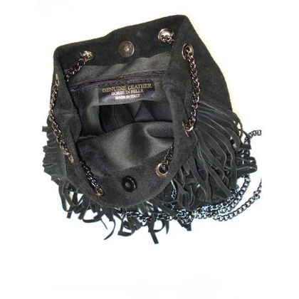 ZAMSZOWA LISTONOSZKA WOREK FRĘDZLE WŁOSKA SKÓRZANA CZARNA TOREBKA WL45N