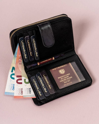 Skórzany portfel damski na zatrzask Peterson Czarny