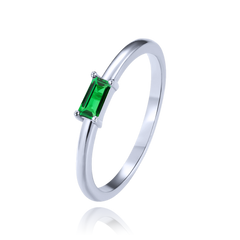 MINET Pierścien srebrny elegancki z zieloną cyrkonią wielkość 11 cyrkoniami wielkość 45