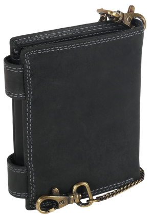 Atrakcyjny, skórzany portfel męski z mosiężnym łańcuchem