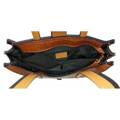 Duża włoska torba ,kuferek A4 skóra motyw krokodyla Vera Pelle , Camel VP645C