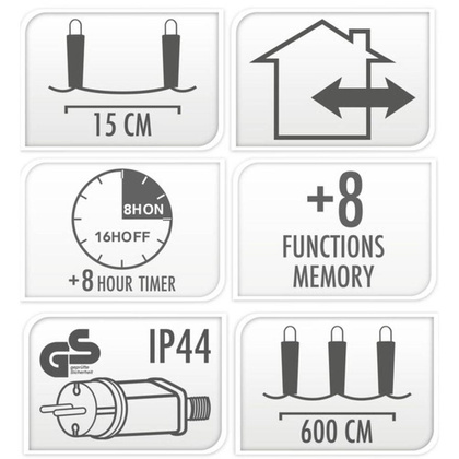 LAMPKI CHOINKOWE KURTYNA ŚWIETLNA ZEW 180 LED STEROWNIK TIMER ZIMNY BIAŁY KABEL ZIELONY