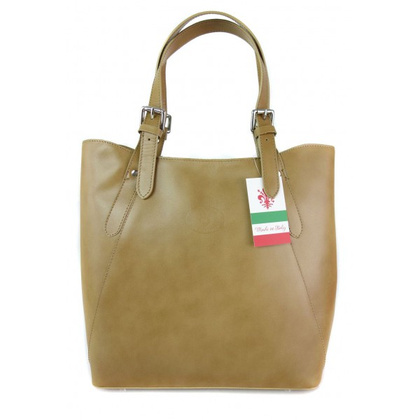 Włoska torebka skórzana na ramię ,Vera Pelle A4,shopper Beżowa V77T