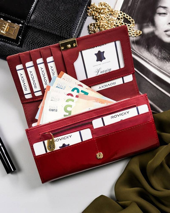 Duży, pojemny portfel damski ze skóry lakierowanej na zatrzask