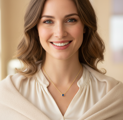 MINET Delikatny złoty naszyjnik z granatowym cyrkonem Au 585/1000 1,85g