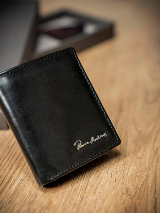 Pionowy portfel męski z gładkiej skóry naturalnej, ochrona rfid stop