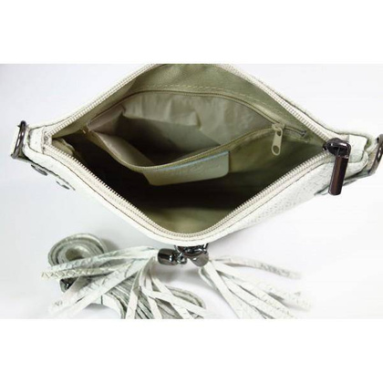 Skórzana włoska listonoszka ,wężowa skórka,frędzelki szara LP149G