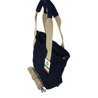 Miękki zamszowy worek -Włoski shopper Vera Pelle , Granatowy W234BS