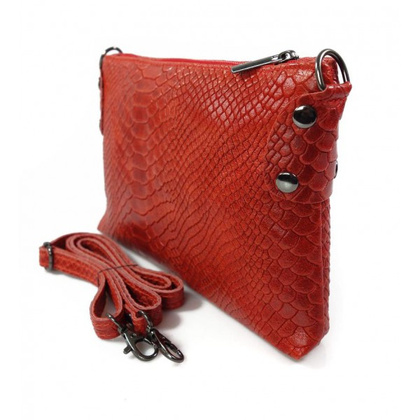 Skórzana włoska listonoszka ,wężowa skórka,frędzelki czerwona LP149R