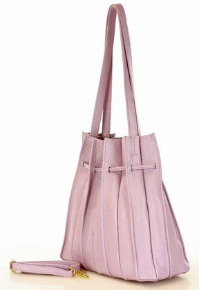 MARCO MAZZINI Plisowana torebka worek na ramię skóra naturalna sacco bag  lila róż - min. zamówienie 20 / 50 / 100 szt.