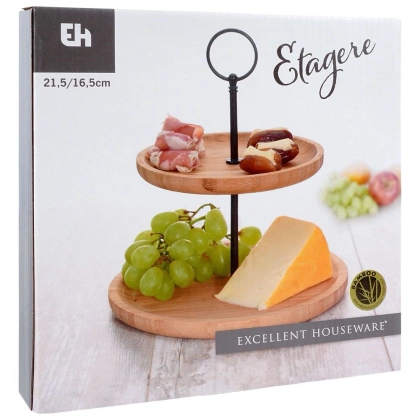 Patera drewniana 2-poziomowa naturalna 24 cm