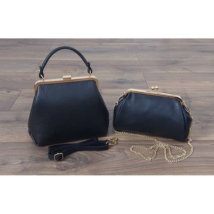 Włoska torebka biglówka kuferek Vera Pelle złote okucia skóra LKB21N